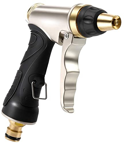 Mainiusi Alcachofa de jardín de metal con 4 imágenes de pulverización, manguera de jardín de alta presión para lavar coches, mascotas, regar el jardín