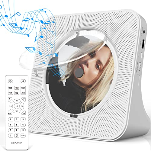 Portable CD Player with Bluetooth 5.0, Greadio Desktop CD Players for Home, CD Music Player with Speakers, Remote Control, Dust Cover, FM Radio, LCD Display, AUX, USB, Headphone Jack
