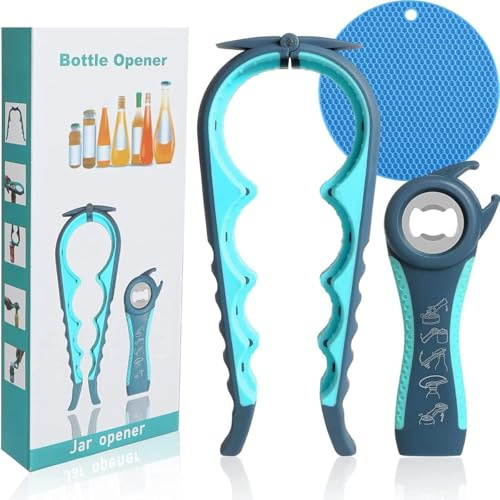 Glas Flaschenöffner Antirutsch Jar Gripper-Pad Gummi Jar Can Deckelöffner,Flaschenöffner Kit Dosenöffner mit Antirutsch Gripper Pad,5 in 1 Multifunktions-Antirutsch-Öffner für Schwäche, Senioren