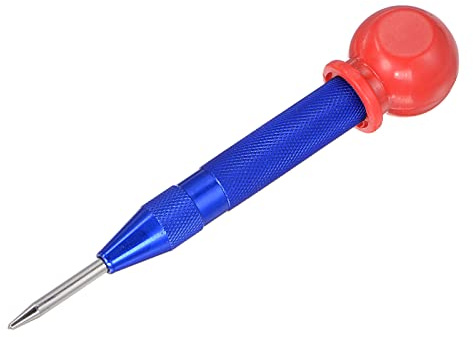 sourcing map Automatic Center Punch, 5-Inch Spring-Loaded Center Hole Puncher Marker Hand Tool Adjustable Blue with Cap for Wood Metal Plastic