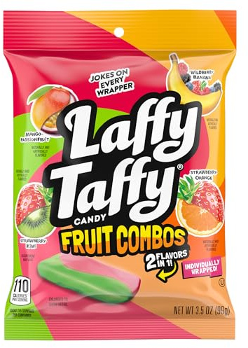 Laffy Taffy Fruit Combos Mini Bars, Individually Wrapped Candy, 3.5 oz | Stretchy tangy taffy, fruit combo flavors, mini bars, peg bag, lunchbox, party favors, sharing