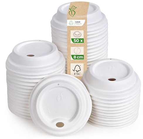 Love Nature Deckel für Pappbecher 300ml - 50 Stück Ø 80mm für Kaffeebecher | Deckel für Kaffeebecher to Go - Weiß aus Zuckerrohr