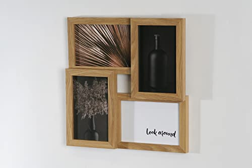 Wackadoo Bilderrahmen Collage 10x15 cm Eiche Optik für 4 Fotos Collagerahmen Bilderrahmen aus MDF Holz - FSC zertifiziert, Fotorahmen Collage mehrere Bilder, Familie