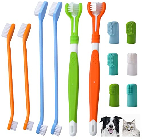 12 Pack Pet Dog Toothbrush, KissDate 2 Triple Head Pet Toothbrushes