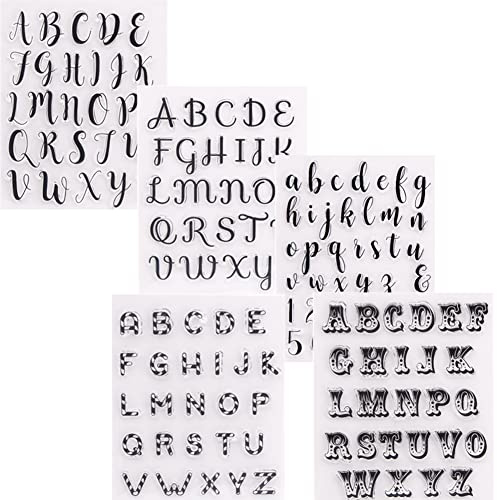 LICHENGTAI 5 Blätter Silikonstempel Set, Clear Stamps Buchstaben und Zahlen Stempel Silikon Clear Stamps Deutsch für DIY Bullet Journal Scrapbooking Fotoalbum Kinder Stempelset