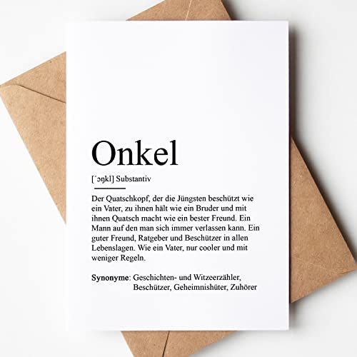 KAMEWI® Grußkarte ONKEL Definition | Klappkarte mit Briefumschlag aus Kraftpapier | Bedanken Geschenk Baby Schwangerschaft Ankündigung Vorfreude Geburtstag Familie Du wirst Onkel Tante