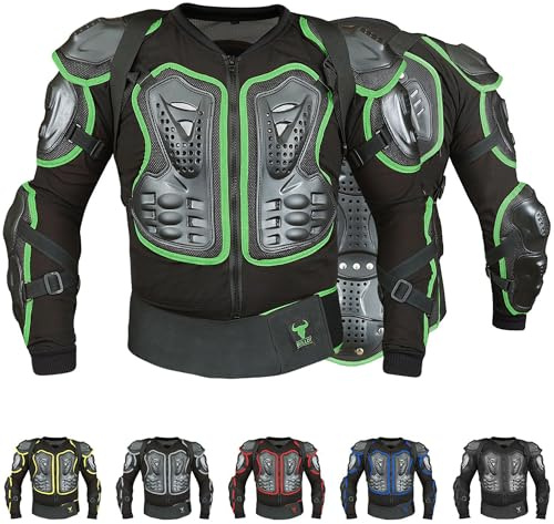 BULLDT Protektorenjacke Damen & Herren Titan für Motorrad Motocross ATV Skatebording Quad Scooter MTB Enduro Reiten Protektoren - Atmungaktiv 2in1 Jacke mit abnehmbar Rückenprotektor - Grün - 56
