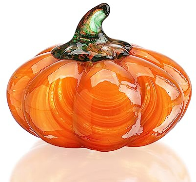 Blown Glass Pumpkin Figurine Orange Crystal Harvest Fall Thanksgiving Decor