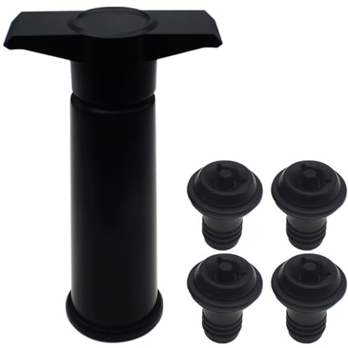LBTODH Weinzubehör Schwarze Weinpumpe mit 4 Vakuumstopfen Wiederverwendbare Flaschenversiegelung zum Frischhalten von Wein