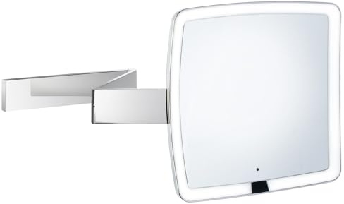 Smedbo Outline Kosmetikspiegel berührungslos mit LED-Beleuchtung PMMA eckig 2-fach schwenkbar, Normale Ansicht und 7 Fach FK492EP