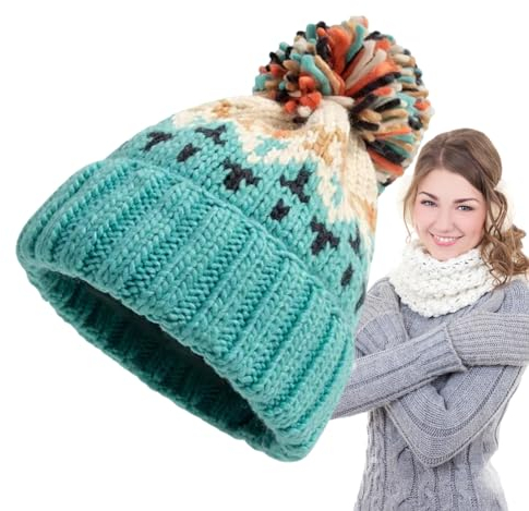 Niktule Wintermütze mit Bommel, Bunte Bommelmütze - Bommelmützen