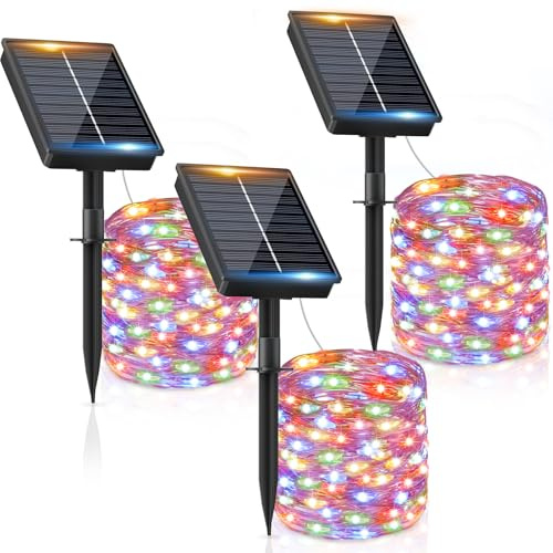 Solar Lichterkette Aussen, 3x12M 120 LED Solarlichterkette Außen Wetterfest | 8 Modi IP65 Wasserdicht Solar Lichterkette Outdoor für Balkon Balcony Garten Terrasse Zaun Camping Tor Hof Party Hochzeit