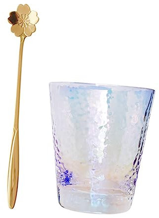 PRETYZOOM Hammered Glass Tea Cup Lid Water Mug Glass Beverage Cup for Wine Beer Tea Cocktails