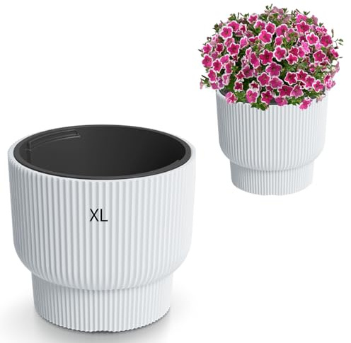 Blomkruka med avtagbar insats rund frostbeständig modern med spår (vit, XL)
