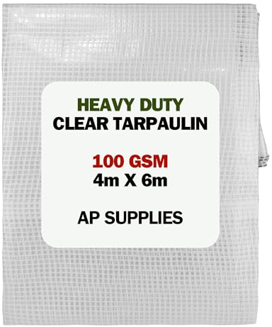 AP Supplies Clear Reinforced Tarpaulin 4m x 6m, 100gsm Waterproof