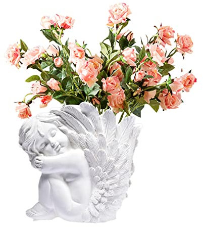 Xeihuul Pot De Fleur d'ange - Pots De Fleurs Décoratifs Modernes Blancs en Résine, Fleurs Décoratif en Résine avec Ange pour Décoration Intérieure Ou Extérieure