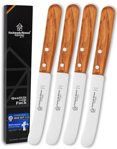 Fachwerk-Messer Buckelsmesser 4er-Set mit Wellenschliff - Testsieger - Frühstücksmesser aus Solingen/Germany - Brötchenmesser
