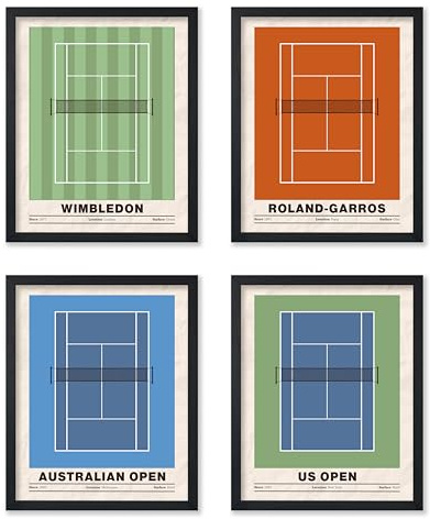 Poster Master 4-teilig Sportdruck - Tennis Poster - Sport Turnier Kunst - Grand Slam Wall Design - US & Australian Open Art - Great Gym, Wohnzimmer oder Büro Dekor - 8x10 UNFRAMED Wandkunst