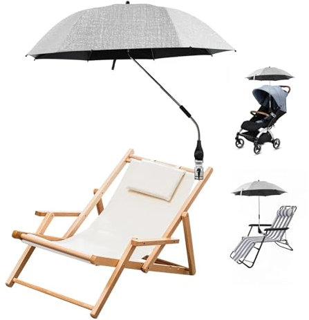 Jokapy Garden Umbrella Parasol Portable,Camping Chair Umbrella Multifunctional Clip-on Beach Umbrellas with Universal Clamp 360° Adjustable,Beach Chair Parasol Umbrellas for Wheelchair (Grey-82cm)