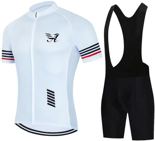 Pro Team 2024 Radtrikot Set für Herren, Sommer, Mountainbike-Jersey und Trägerhose mit 9D-Polsterung, Gel, atmungsaktiv, für Outdoor-Sportarten, Weiß-3., M