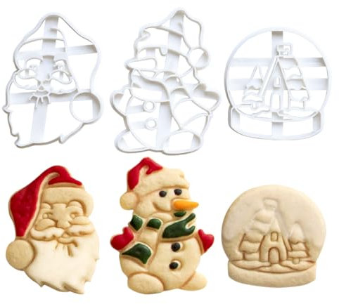 Formine per Biscotti Natale, 3 Pezzi Stampi Biscotti Natalizi, 3D Tagliabiscotti di Natale, Pupazzo di Neve Babbo Natale Tagliapasta Set