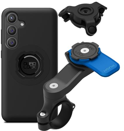 Quad Lock Motorcycle Handlebar Phone Mount Kit with Vibration Dampener and Galaxy S24+ MAG Case