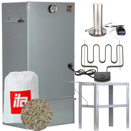 ITA Bruciatore elettrico 7001 – Set affumicatore con riscaldamento, tavolo, generatore di fumo – affumicatore con termometro – acciaio legato – qualità EU direttamente dal produttore – 81 cm con 3