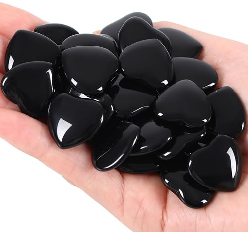 QINJIEJIE 20 Stück Herz Steine Obsidian Heilung Kristalle Natürliche Edelsteine Liebe Herz Stein Set Glückssteine Daumen Edelsteine für Chakra Reiki Meditation