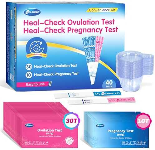HEAL-CHECK 30 Ovulation and 10 Pregnancy Test Strips with 40 Urine Cups, Fertility Test for Women TTC, Get Pregnant Easier, Easy to Use at Home, Over 99% Accuracy, Individually Wrapped