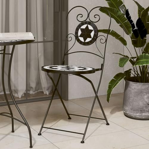 LAPOOH Bistrostühle 2 STK. Klappbar Schwarz und Weiß Keramik, Gartenstühle, Balkonstuhl, Terrassenstühle, Gartensessel, Garten Stühle, Gartenmöbel, Balkon Stühle - 4003405