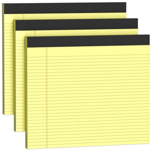 AILZFEI 3er-Pack Gelbe Notizblöcke 27,9 x 24,1 cm College-liniert Gelbes Papier Notizblock Schmal liniert 30 Blatt Notizblöcke Perforiert Schreibblock Klarer Druck Horizontale Papierblöcke