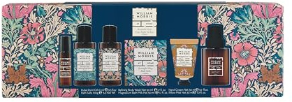 William Morris At Home Body Wash and Bath Milk x2 50ml, Bath Salts 100g, Magnesium Body Cream 30ml, Pillow Mist 30ml, Pulse Point 10ml, Travel Size, Vegan and Cruelty Friendly, Beauty Gift For Her