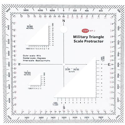 Militär-Winkelmesser für See-/Land-Navigationsabenteuer, MGRS USNG-Koordinatenskala, transparent, topografische Kartenskala