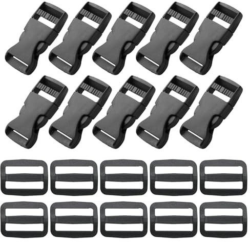 20PCS Plastic Tri-Glide Slide Straps, 25mm Side Release Buckles for Backpack Replacement