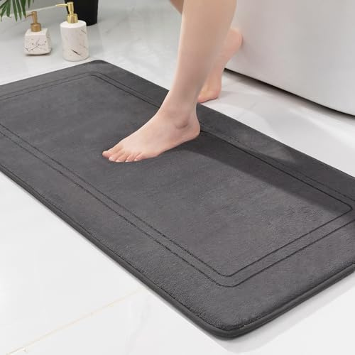 chakme Badezimmerteppich 60x120 cm Dunkelgrau, Badematte rutschfest | Memoryschaum Badteppich, Waschbar Duschvorleger, Wasserabsorbierend Badvorleger