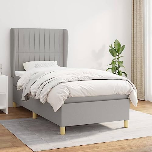 OHOOWOO Boxspringbett mit Matratze Hellgrau 100x200 cm Stoff,Boxspringbett mit Taschenfederkernmatratze – Höhenverstellbares Kopfteil für erholsame Nächte