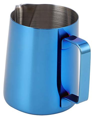 Akozon Jarra Japonesa de Acero Inoxidable 304 para Latte Art, Jarra de Espuma de Leche de Teflón Colorida de 350 Ml, Taza de café Moca con Medida - Negro, Azul Titanio, Oro Rosa