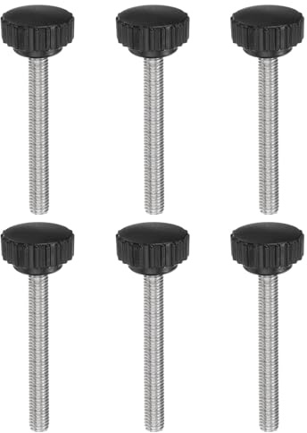 QUARKZMAN 6pcs Boutons De Serrage Moletés Vis À Main M8 x 70mm Filetage Mâle Métrique 28mm Tête En Plastique Mat Tige En Acier Inoxydable 304 Bouton Fileté À Main Poignée Vis À Main, Noir | Bouton Fileté À Main Poignée Vis À Main, Tige En Acier Inoxydable 304, Filetage Mâle Métrique, Tête En Plastique Mat