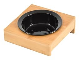 Love Story, Ciotola in ceramica nera + supporto in bambù naturale, diametro 12 cm, 14 x 14 cm