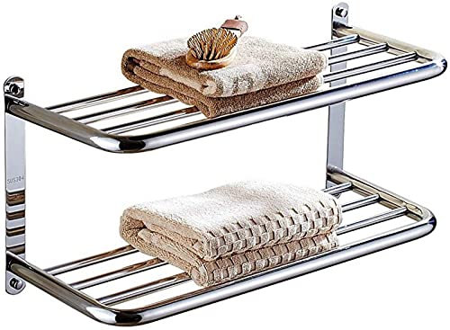 Handdukshylla Handduksställ Badkar 304 Rostfritt stål Dubbla handdukshyllor Hållare 57CM Handduksrad Väggmonterad Handdukstork Bar Hotellskena Hylla Förvaringshållare för badrumskök (Färg: (77cm)