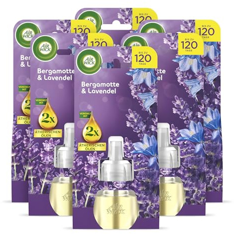 Air Wick Duftstecker Nachfüller – Duft: Bergamotte und Lavendel – Floraler Raumduft für die Steckdose – 6x 19ml Duftölflakon-Nachfüller