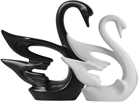 Cabilock Keramik Schwan Deko Skulptur Nordisch Minimalistische Schwarze Weiße Porzellan Figur Stilvolle Liebes-schwäne Kreatives Desktop Geschenk Für Wohnzimmer Und Büro