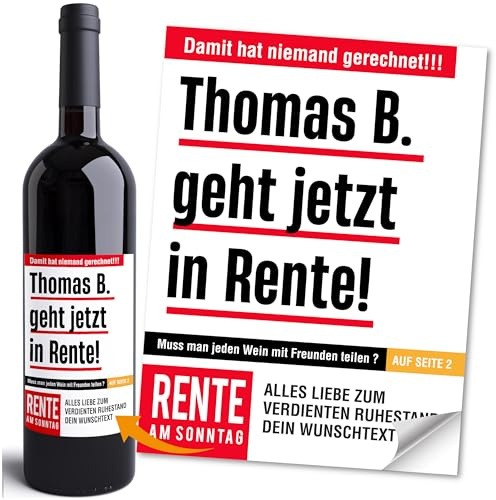 Moonworks® Weinetiketten personalisiert Flaschenetiketten selbstklebend Rente Ruhestand Weingeschenk Schwarz unisize