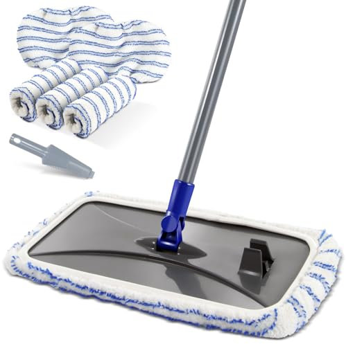 MASTERTOP Mopa Fregona Grande de Microfibra, Mopa Plana Giratoria 360° para Limpieza Suelos de Madera Dura y Azulejos, con 5 Almohadillas Reutilizables (42*23cm)