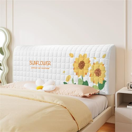 Chickwin Copertura per Testiera Letto Trapuntato, Copri/Fodera Testata Letto Stampa Elastica Morbido Antipolvere, per Singolo Matrimoniale una Piazza e Mezza (Girasole giallo,220cm)