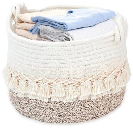 Wäschekorb Geflochten, Aufbewahrungskorb Wickelkorb Organizer Korb Aufbewahrung Spielzeugkorb Personalisiert Baumwoll Laundry Baskets Wäschesammler mit Henkel Für Regale Schränk Kinderzimmer 24x17cm