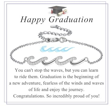PDTU Graduation Gifts for Her, 2025 Graduation Gifts Cubic Zirconia Adjustable Wave Bracelet Presents for Daughter Granddaughter Niece Bestie Friends