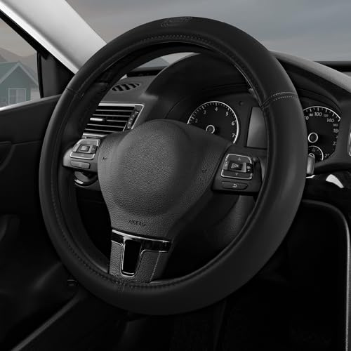 Skechers Memory Foam Steering Wheel Cover,Grade Protein Leather Steering Wheel Cover,Universal Anti-Slip Fit 14 1/2-15 Car Wheel Cover for Men Women Fit Suvs,Vans,Sedans,Car,Trucks,Black