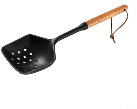 Cuillère passoire en silicone avec manche en bois d'acacia