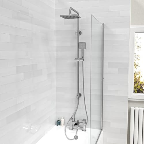Nes Home Square Chrome 2 Ways Exposed Shower Mixer Riser Rail & Handset